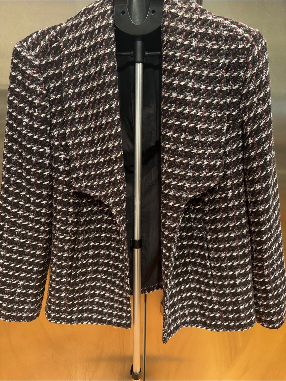 Coldwater Creek Womens Tweed Open-Front Jacket in Brown Houndstooth